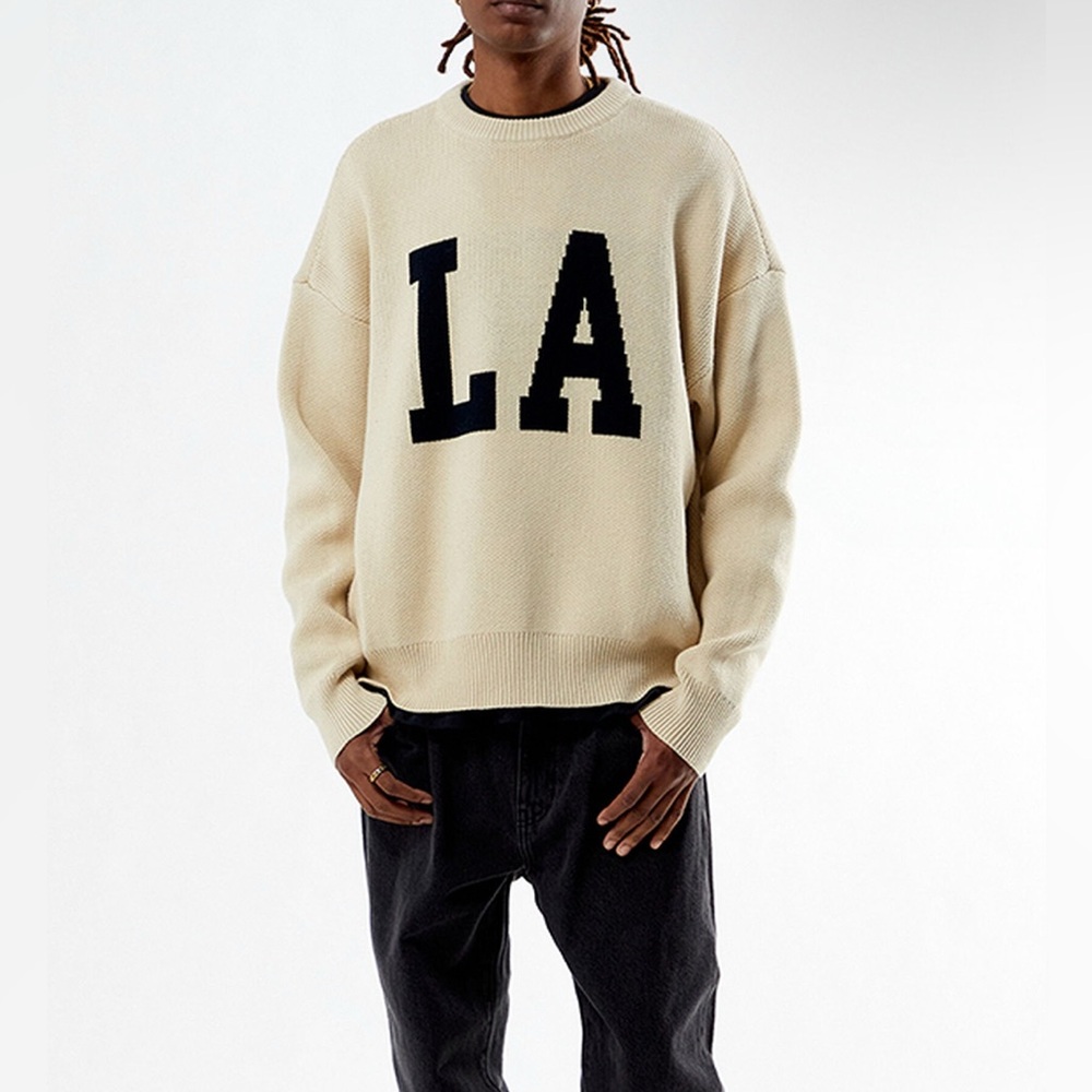 PacSun Unisex Cream & Navy Los Angeles Crew Neck Sweater